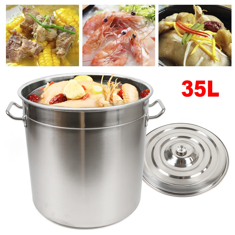 Bymaocar 35l Stockpot Stainless Steel Large Kitchenware Durable Soup Cooker Restaurant With Handle & Lid for Cooking,stewing