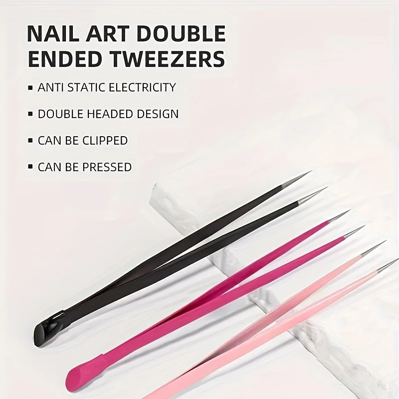 1pc [Dual-Ended Precision Nail Tweezers] Dual-Ended Nail Art Tweezers with Silicone Press - Precision Rhinestone Applicator