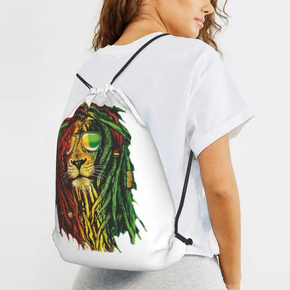 Rasta Lion Art For Reggae Lover Backpacks Multi-function Drawstring Bundle Pocket Shoes Bag Book Bags for Man Woman School