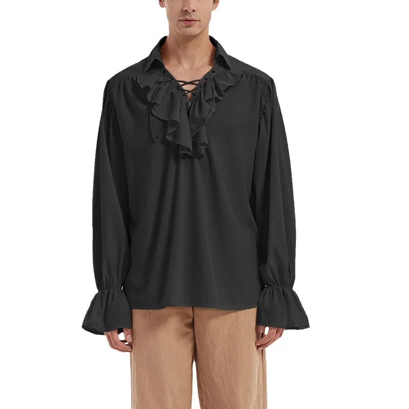 

Medieval Sle Pirate Collar Men's irt Renaissance Vintage loween Top Loose Fit Long Sve Wear Resistant Thiened Youth