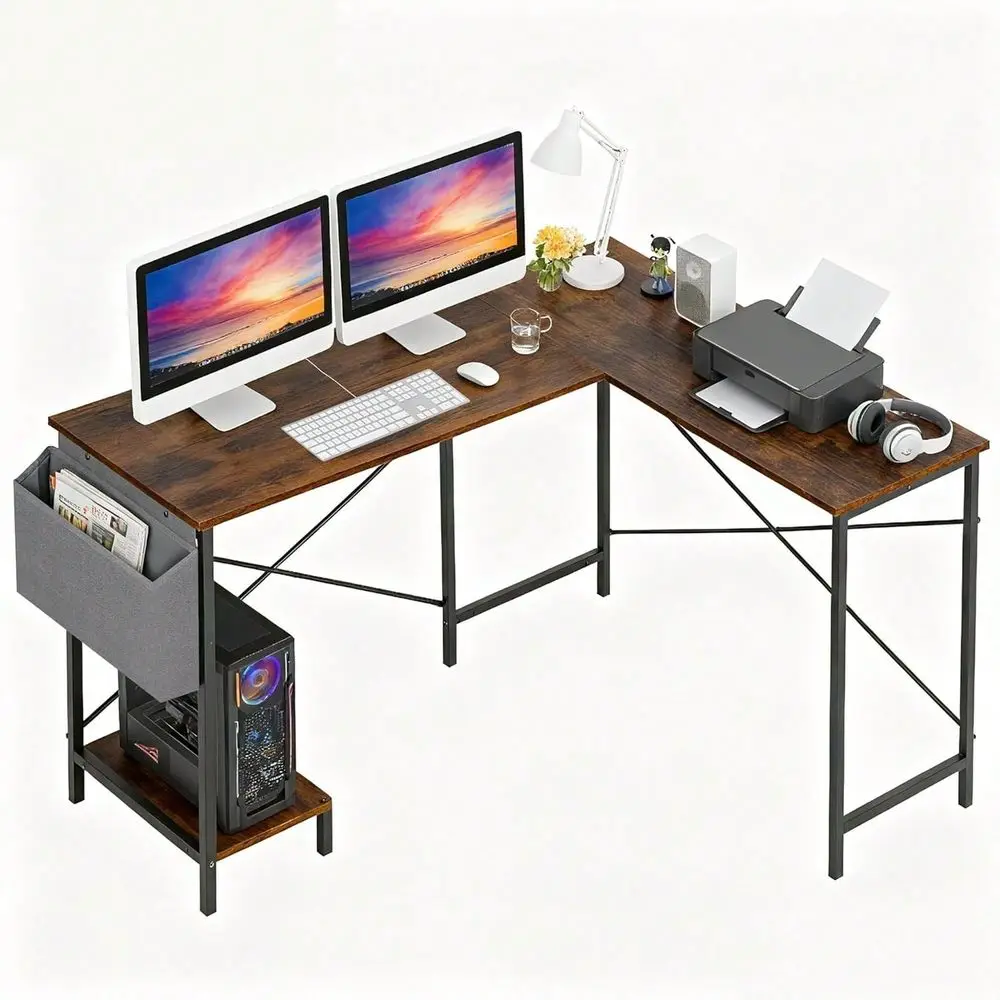 Inch LShaped Computer Desk,Gaming Desk With Durable Metal Frame,Corner Desk With Side Storage Bag CPU Stand For Home Office Gam