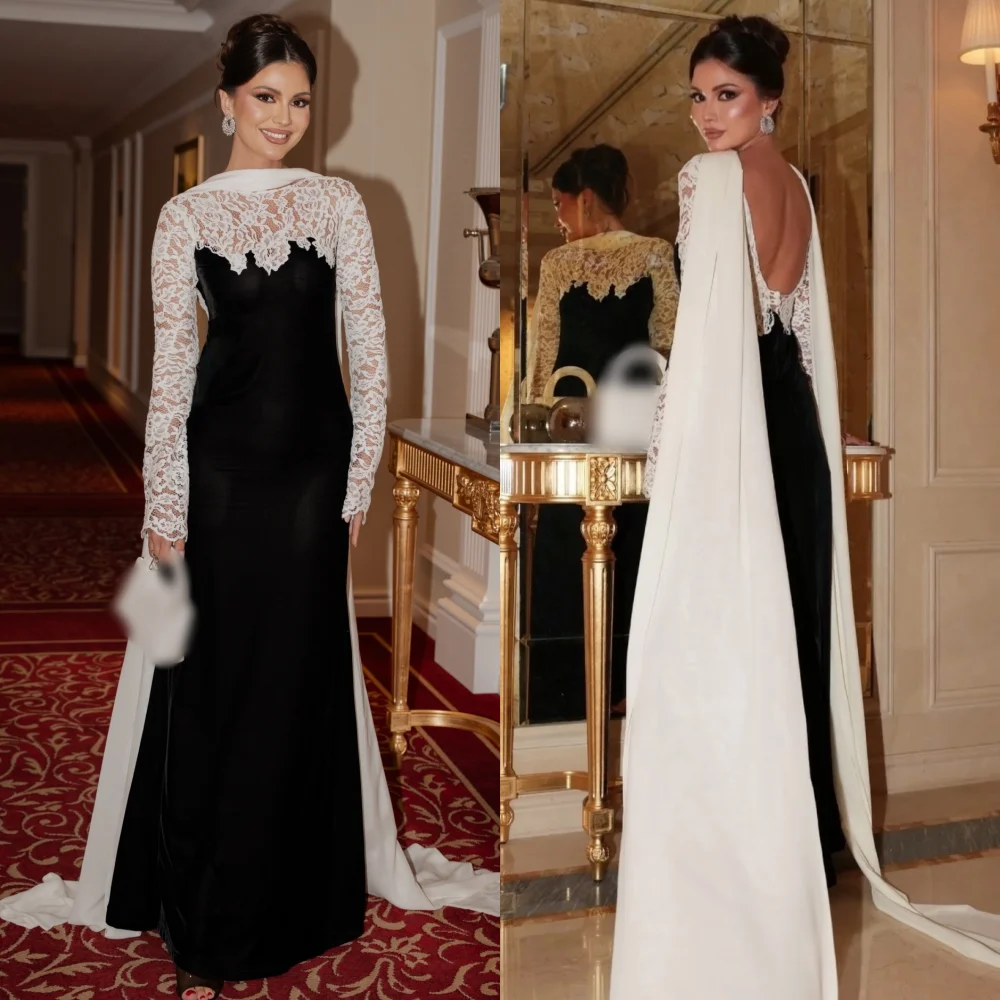 

Customized Evening Gowns Long Shawl Backless O-Neck Trumpet Long Dresses Bespoke Occasion Elegant Party Wedding