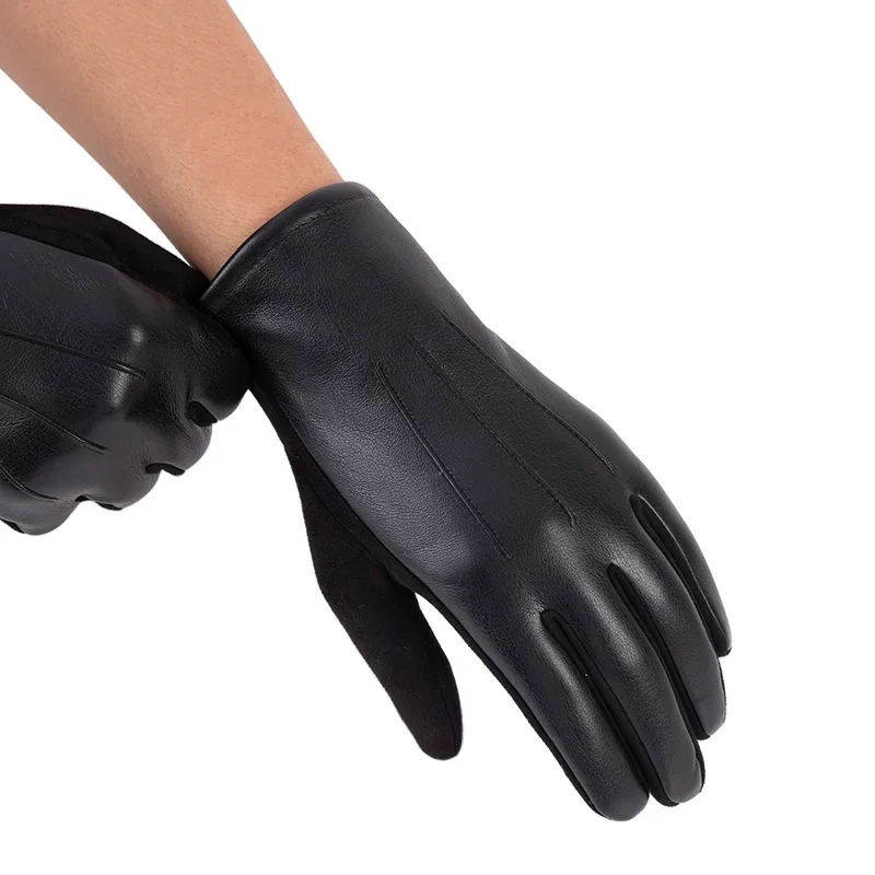 High-quality Men\'s Leather Gloves Winter Business Windproof Keep Warm Touch Screen Driving Guantes Autumn Male Black Gloves