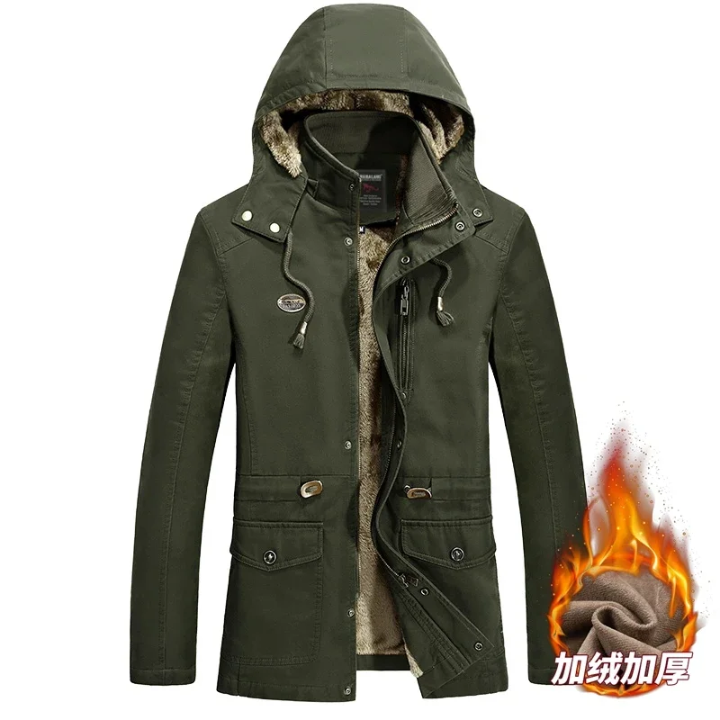 

Mid Length Men's Cotton Jacket Winter Windbreaker Coats Military Windproof Hooded Jackets Man Men Washed Cotton New 2024