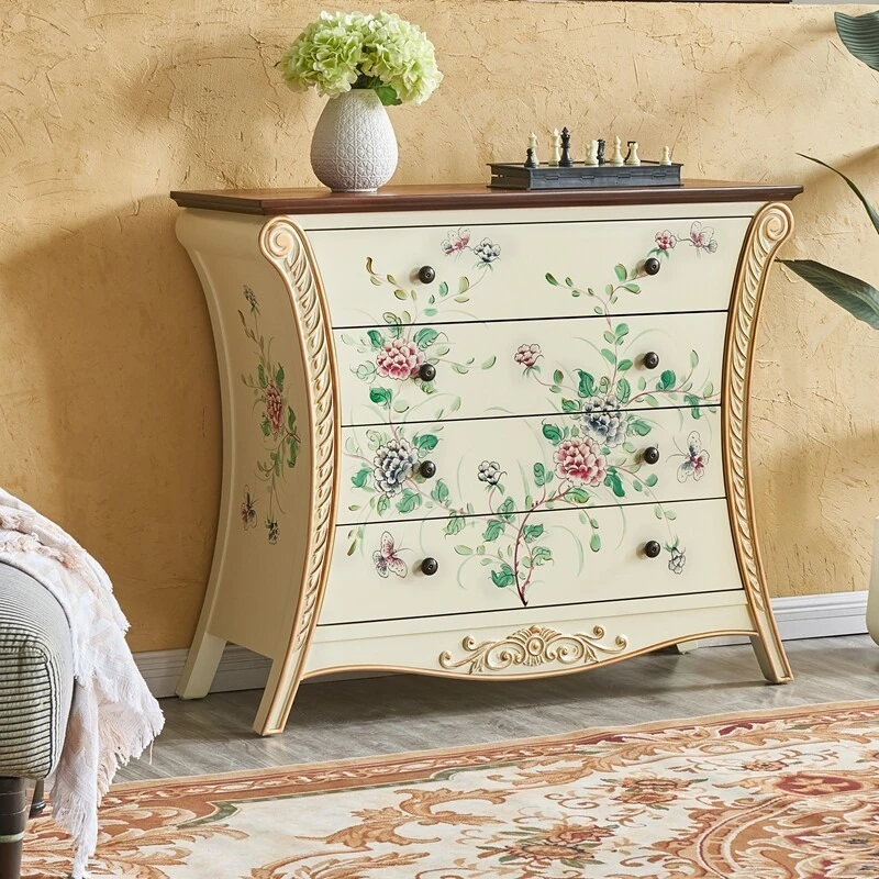 Solid wood porch cabinet 4 chest cabinet retro living room locker painted solid wood against the wall