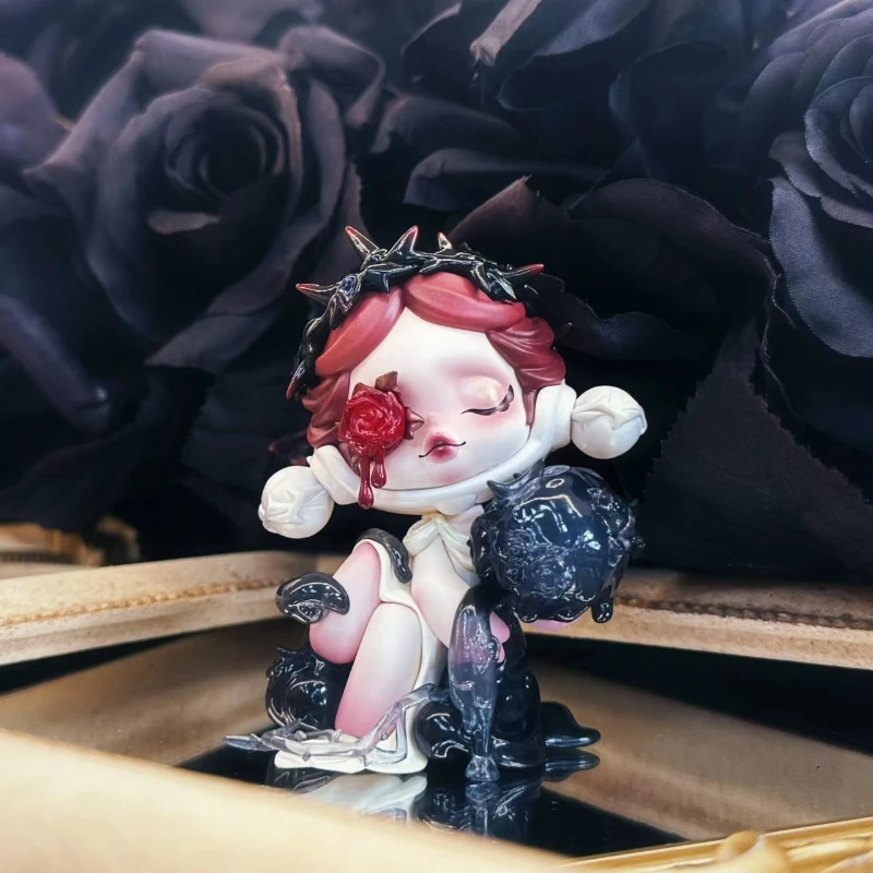 Skullpanda Glimpse Valentine's Day Figure Doll SP with Rose Vintage Gothic Toy Handmade Sweet Puppet Art Collection Gift for Her