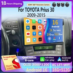 Android 16 Carplay Auto Car Radio Multimedia Player 2K Screen For TOYOTA Prius 30 2009-2015 Autoradio GPS Stereo 2din Head Unit