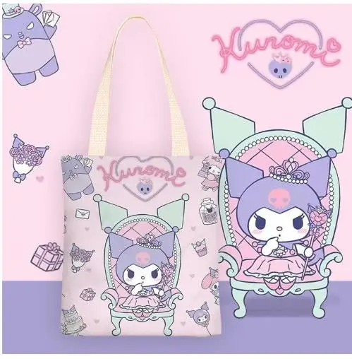 Hello Kitty Women Bag Cartoon Cinnamoroll Kuromiins Small Fresh Canvas Bag One Shoulder Handheld Simple Fashion Bag With zipper