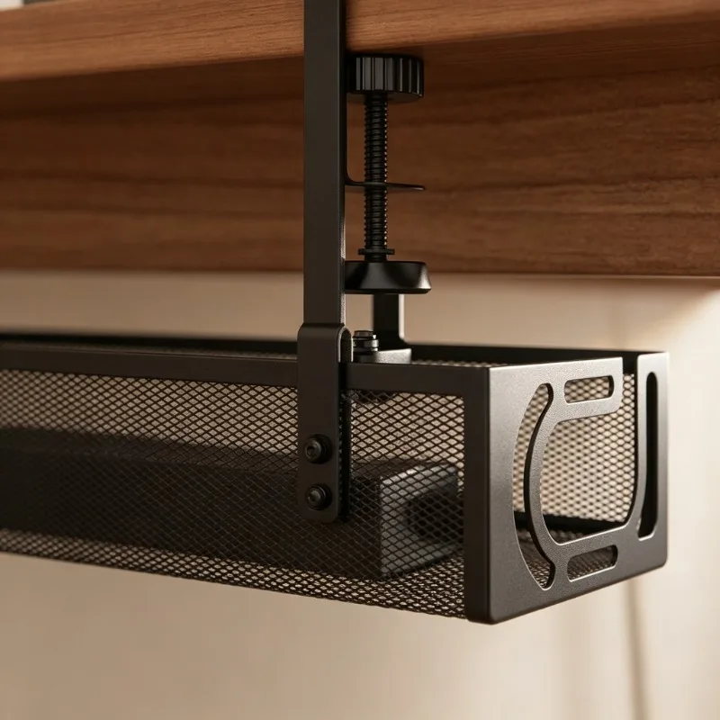 1PC Retractable Under Desk Hanging Storage Basket No Drill Cable Organizer Tray Socket Holder Desk Bottom Wire Management Rack