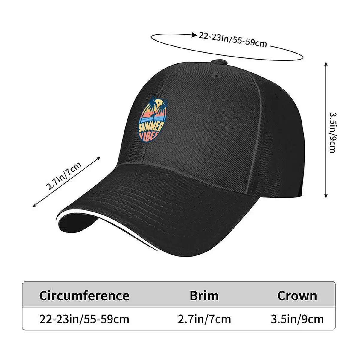 Summer Vibes Surfer Palm Trees Sunset Beach Sandwich Baseball Cap