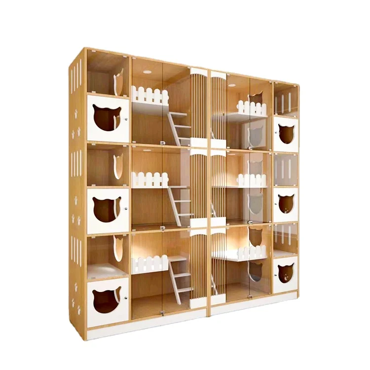 

Cathouse Роскошный деревянный домашний магазин для домашних животных Клетка для отеля для домашних животных Дом со стеклом Большой кошачий банк Ящик для отеля Клетка Вилла Кошка Собака Витрина