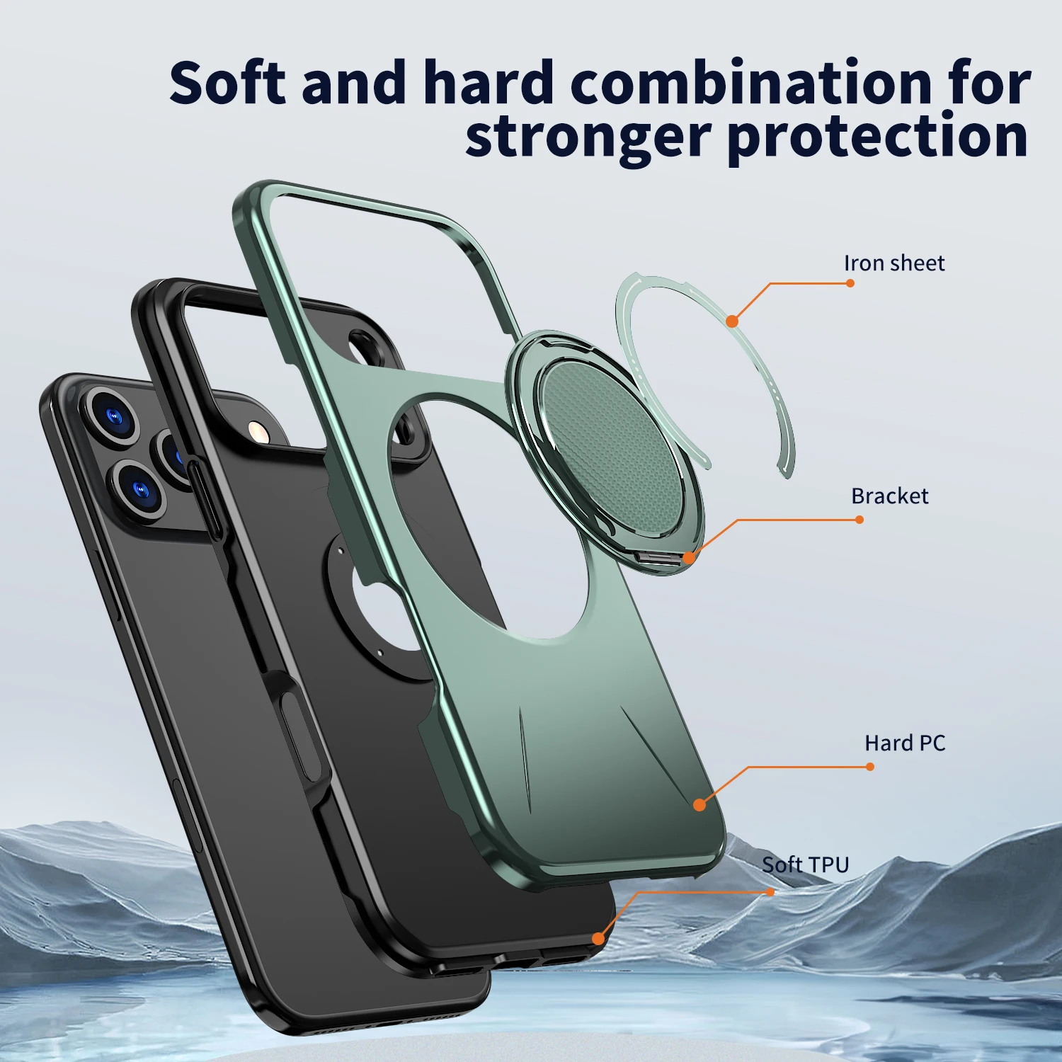 360 ° Magnetische Halterung Telefon Fall Für iPhone 17 Air 11 12 13 14 15 16 17 Pro Max Für Magsafe stoßfest Ständer Halter Abdeckung Funda – Detail 5