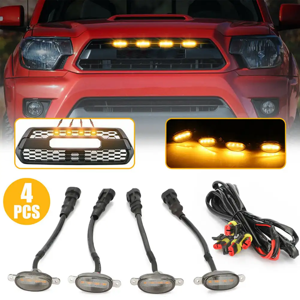 4Pcs/Set LED Grille Light Car 4LED Front Grille Light Lighting Eagle Eye Lamp for Vehicles Off Road Trunk SUV Toyota Tacoma