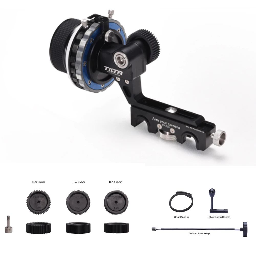 Tilta FF-T03 DSLR Follow Focus Kit Hard stop 15mm/19mm Rod clamp + Crank handle + 40mm whip for 5D2/5D3/D800