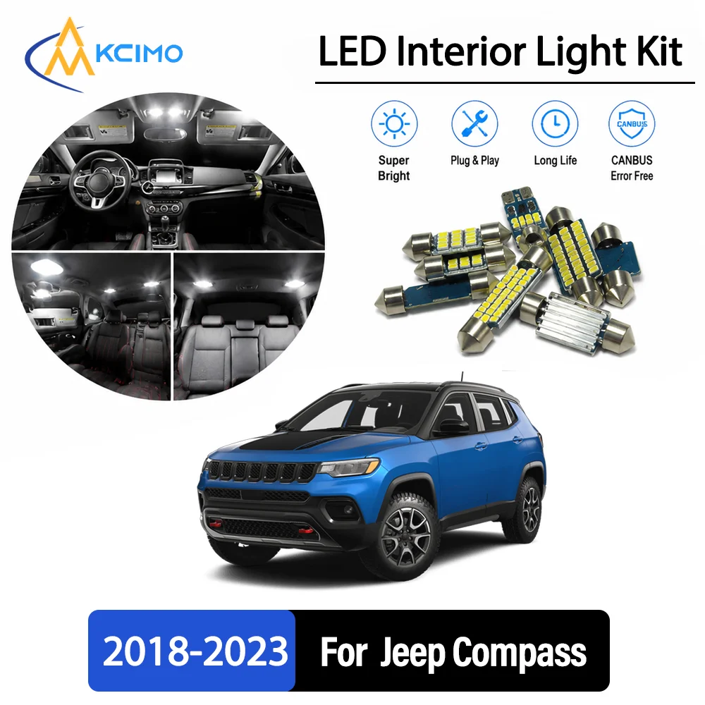 For Jeep Compass 2018-2023 2019 2020 Premium No-Wire Continuous Glow Auto Interior LED Bulb Remodel Set Cabin Refit Lamps