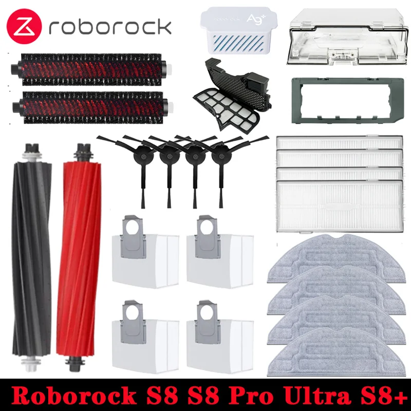 Roborock-Robô Vacuum Cleaner Mop, Peças De Reposição, Principais Acessórios Saco De Vácuo, Filtro De Escova Lateral, Peças Substituíveis, S8, S8 Pro, Ultra