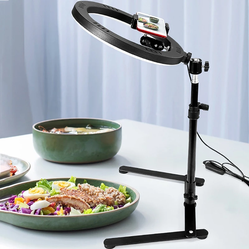 เดสก์ท็อป LED Selfie REMOTE Ring Light LED Selfie Ringlight สําหรับโทรศัพท์ทําอาหารการถ่ายภาพแสง Ringlight พร้อมขาตั้งขาตั้งกล้อง