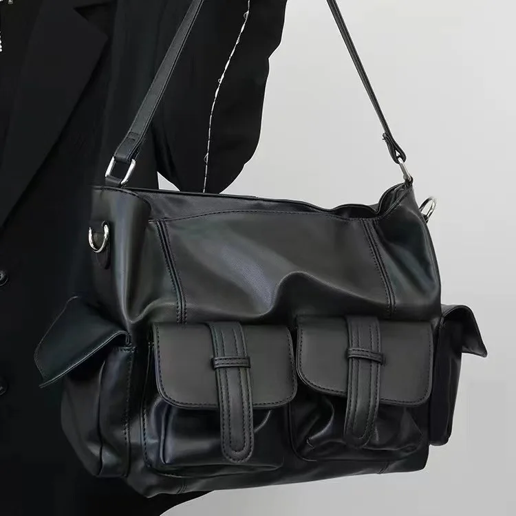 

Vintage American Style Large Capacity Crossbody Bag, Fashionable Black Handbag, Women's Shoulder Bag