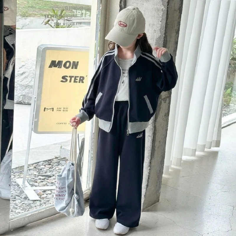 2026 Spring Autumn Girls Full Zip Sweatshirt Jackets+Sweatpant Workout Set School Kids 2PCS Tracksuit Children Jogging Outfit