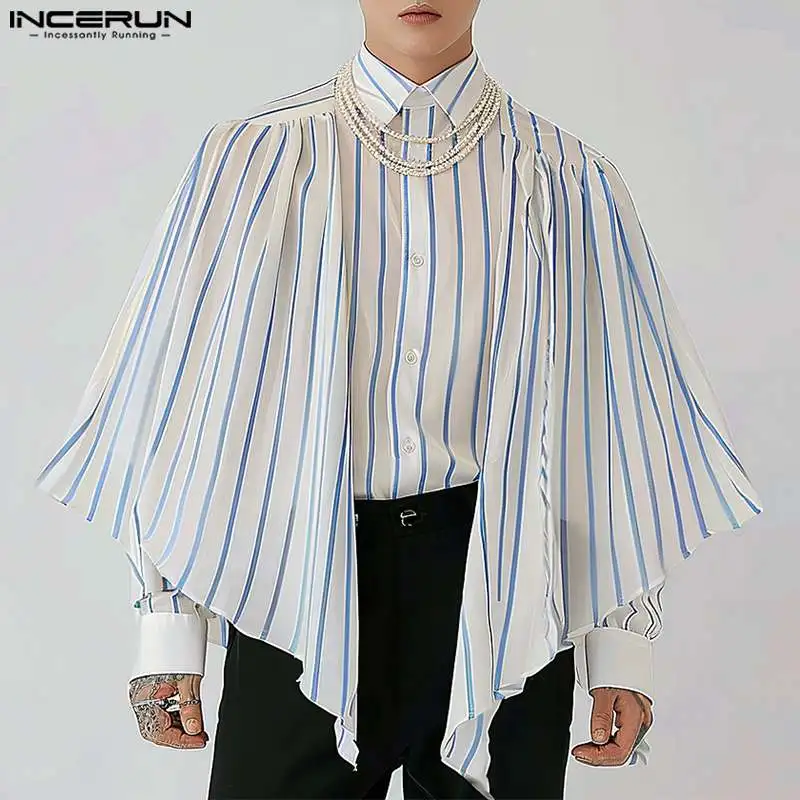 

INCERUN Tops 2024 Korean Style Stylish Men's Striped Patchwork Design Shirts Male Party Shows Hot Sale Long Sleeved Blouse S-5XL