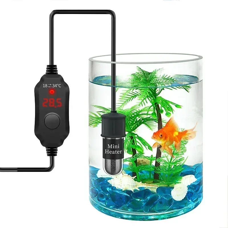 Mini Aquarium Heating Rod Fish Tank Aquarium Heater Submersible Thermostat Heater 18-34°C Adjustable Temperature USB Charging