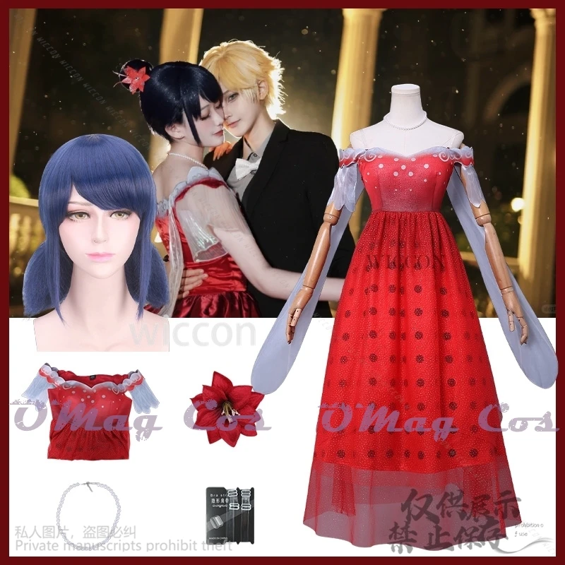 

Mira Cosplay Anime Nady Bng Costume Printed Red Prom Gown Sweetheart Evening Dress Kawaii Puff Short Sleeves Cartoon Halloween