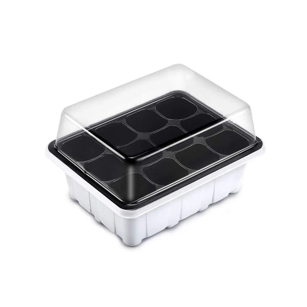 

Garden Grow Box With Cover 12 Cells Seedling Trays Breathable Square Portable Nursery Box Set White Germination Box Greenhouse