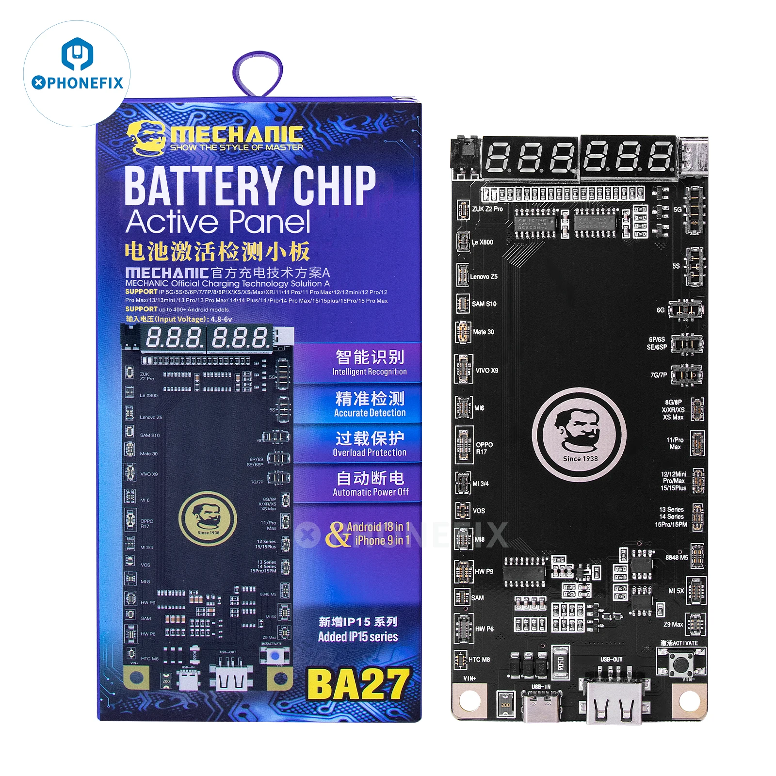 MECHANIC F918 BA27 BA19 Battery Activation Circuit Detection Board Fast Charge for IPhone 5G-15Pro Max Android Phone Repair Tool