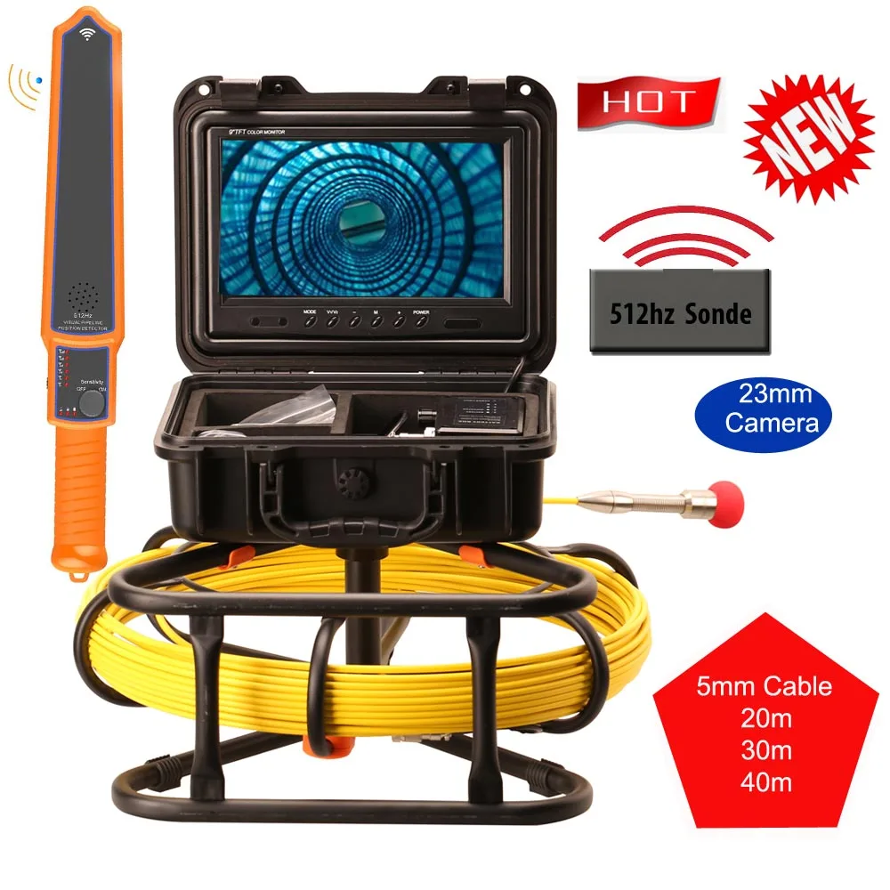 AHD 1080P 512HZ sonde Locator Auto Self Leveling Pipe Sewer Drain Inspection Camera system 100m soft cable Video Audio recorder