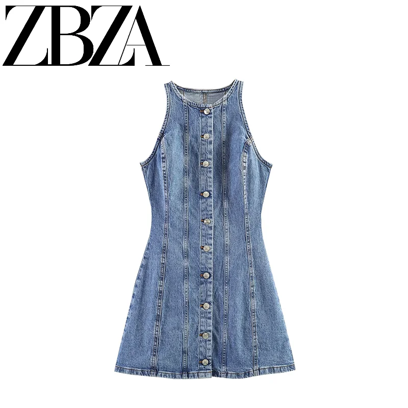 Fashionable  Denim Dress ZR Summer New Arrival Women's Clothing Thread Stitching Detail Stylish Casual Pure Color Polyest...