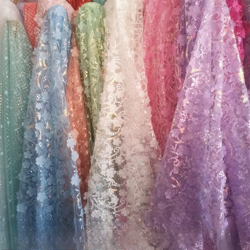 

3D three-dimensional sequins butterfly embroidery white mesh mesh cloth decoration fashion stage clothing fabric tissu designer