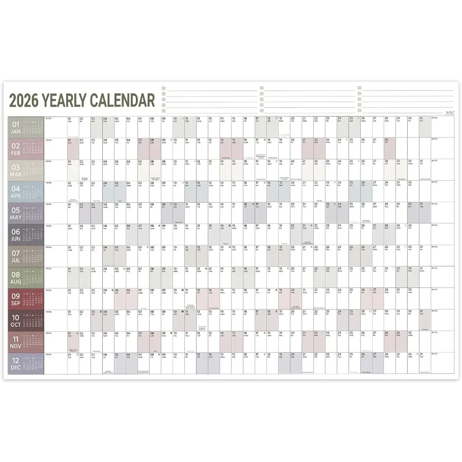 2026 Yearly Wall Calendar 2026 Wall Calendar Jan. 2026 Dec. 2026 Yearly Wall Calendars 2026 with Julian Dates Thick Paper Round