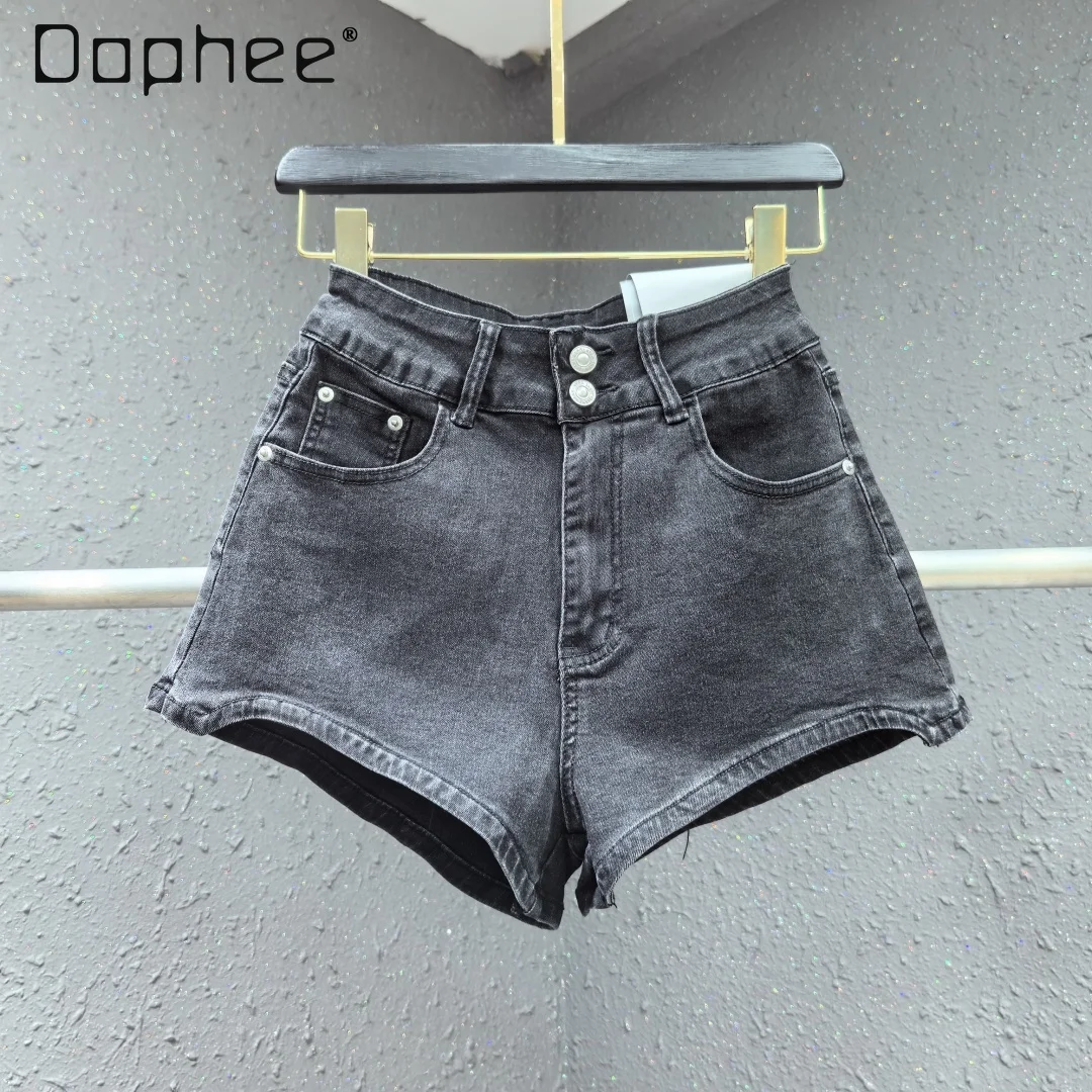 

Black Denim Shorts Women Summer New High-waisted Two-button Loose Slim Wide-leg Pants Korean Ins Fashion A-line Jean Shorts