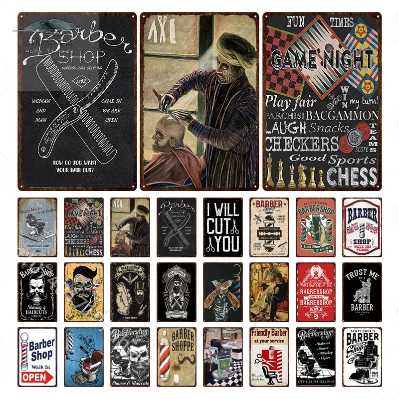 Barbershop Metal Tin Signs Barber Tool Vintage Posters Wall Art Decoration Pin Up Beauty Salon Plaques Tattoo Shop Iron Painting