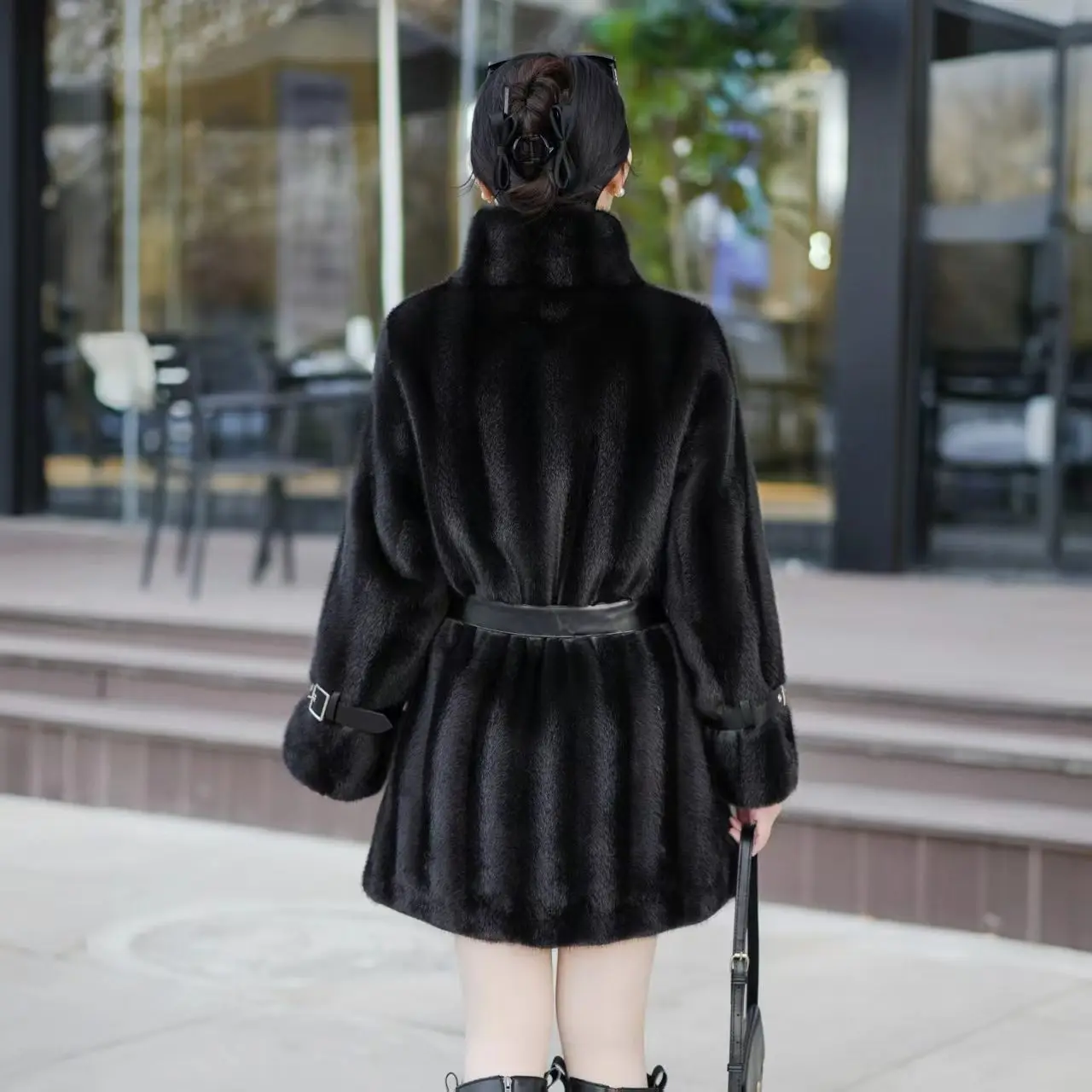 Faux Fur Coat for Women,Covered Button Jackets,Adjustable Waist Overcoat,Female Clothes,Thicken Warm,New, Winter,2026