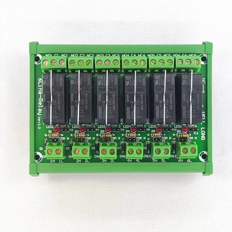 DIN Rail Mount 6 Channel SPDT 16A Power Relay Interface Module,G5RL-1-E 24VDC Relay.