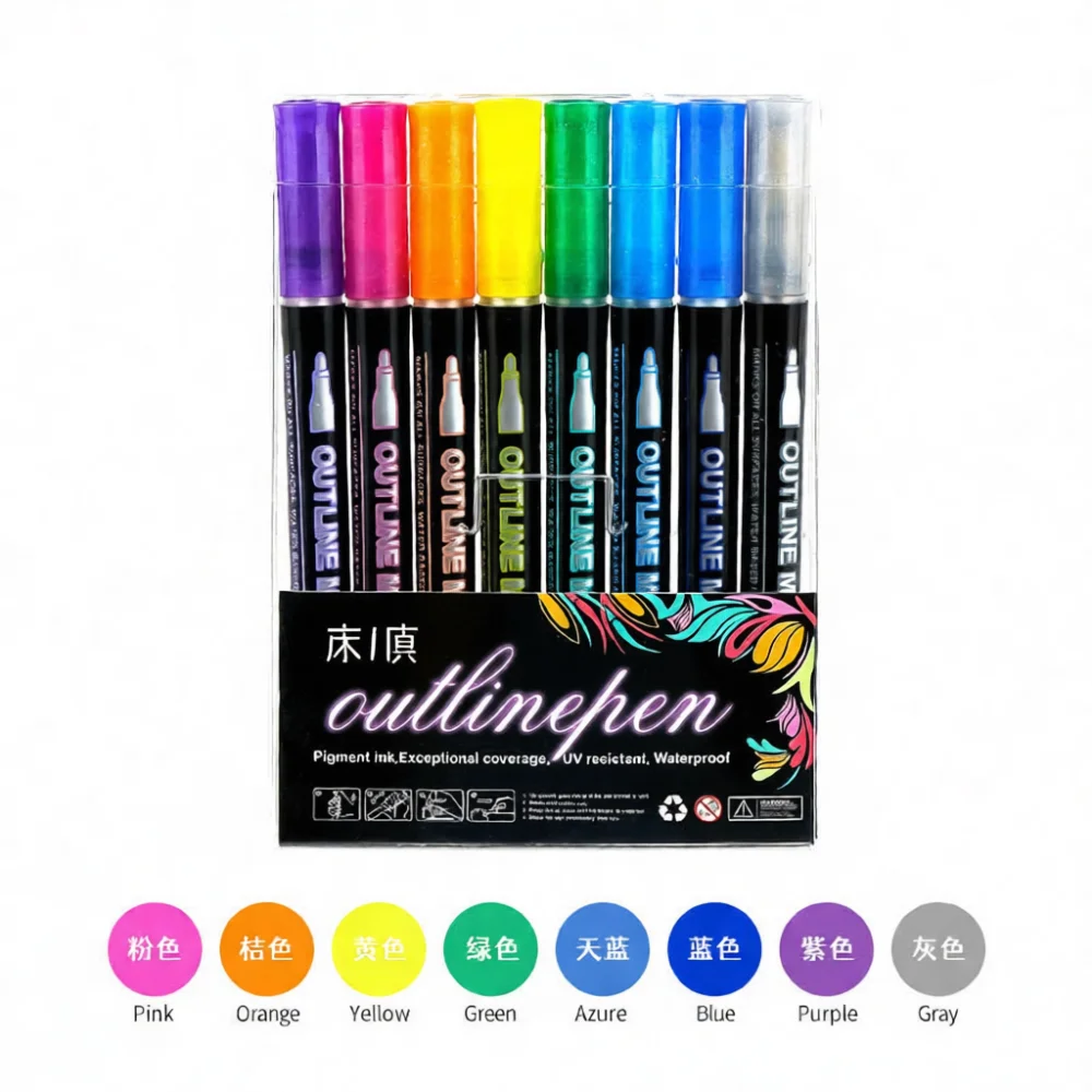 Metallic Shimmer Drawing Pens Double Line Markers For DIY Scrapbooking Journaling Creative Art Supplies School Stationery