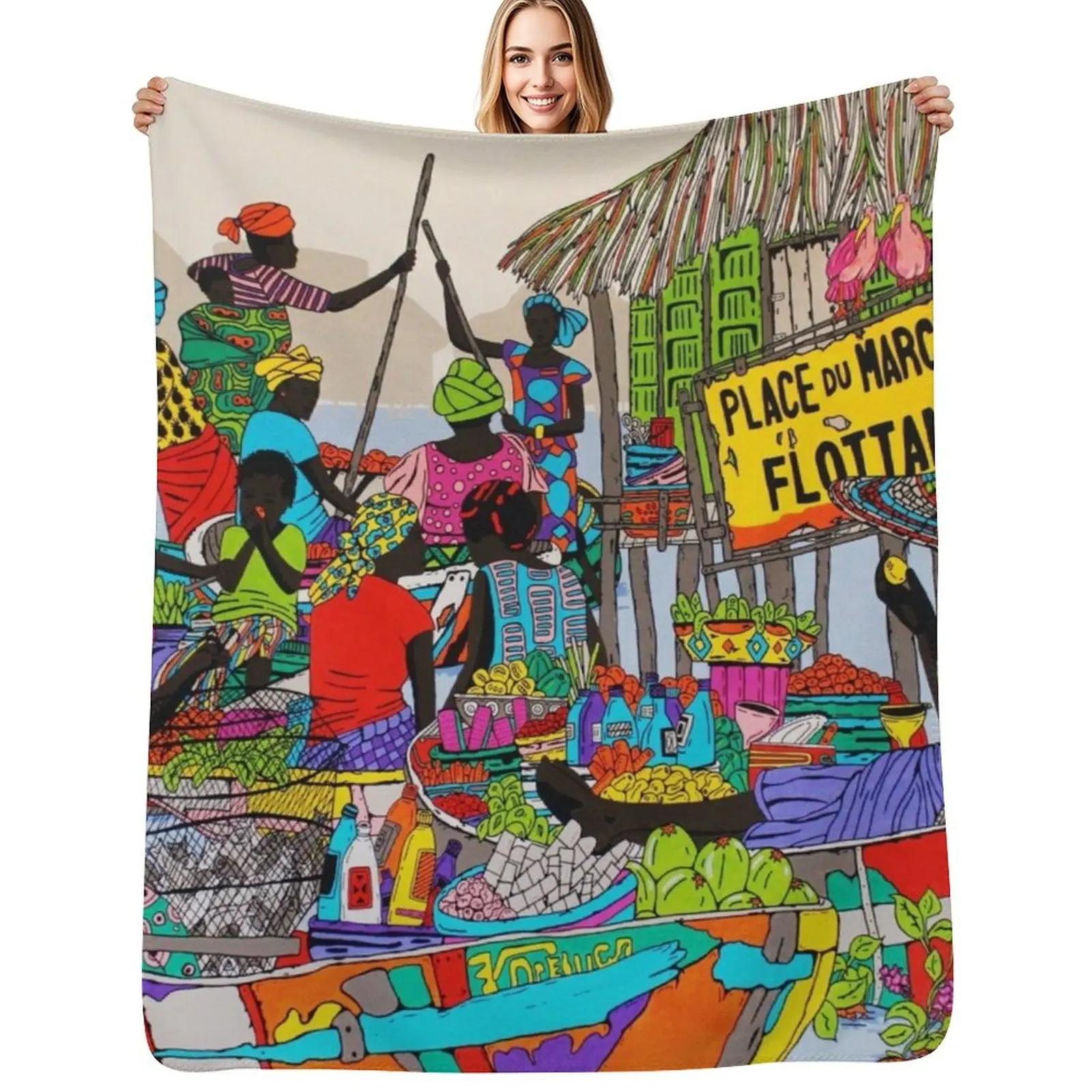 

My floating market Throw Blanket Fluffy Cozy Throw Blanket for Home Decor