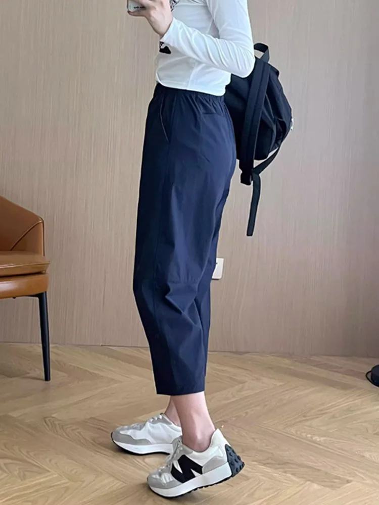 

Женские летние повседневные брюки с высокой талией, прямые, укороченные (7/8), свободного кроя, для фигуры типа «груша», маленьких размеров, с эффектом похудения, в стиле Harlan Sle