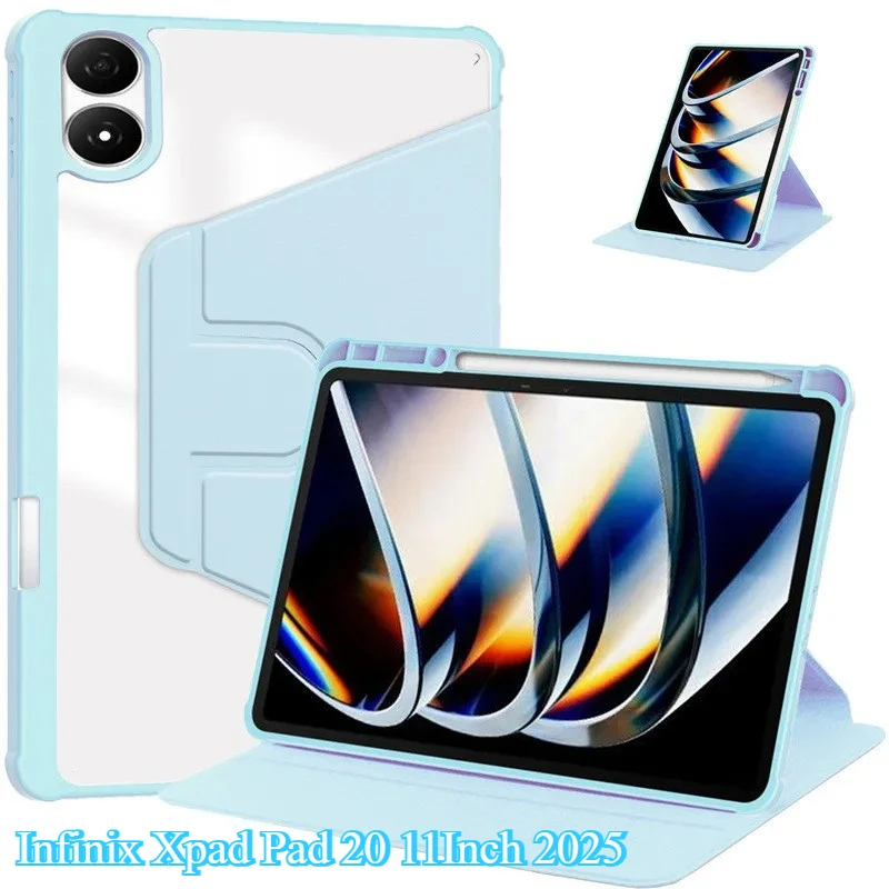 

New 360° Rotation Acrylic Hard Tablet Case for Infinix Xpad 20 2025 11Inch Tecno Megapad 11 with Pen Slot Shockproof Smart Cover
