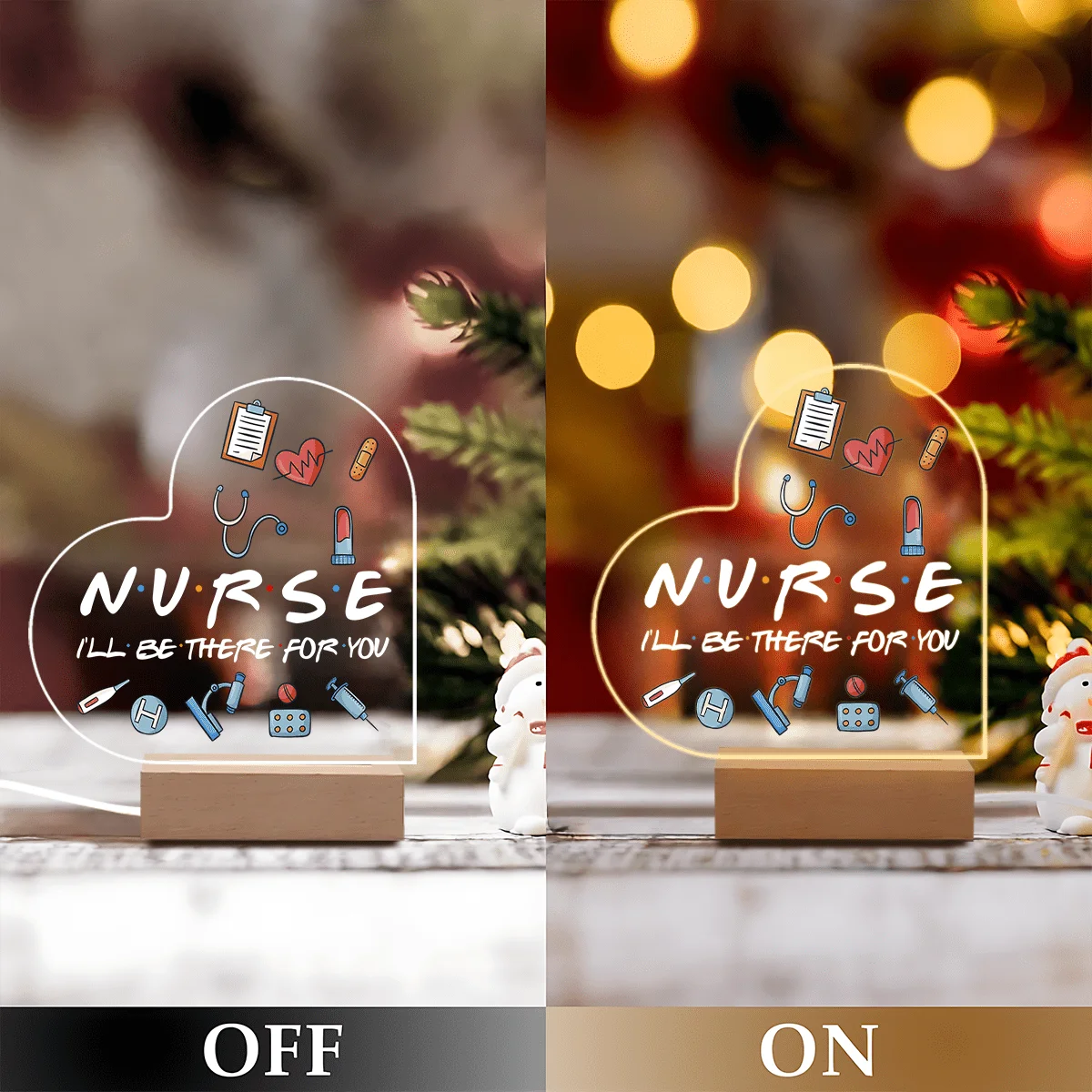 1 قطعة ملحقات التصوير الفوتوغرافي المضيئة من الأكريليك ، قاعدة USB ، هدية الممرضة ، تماثيل ديكور مكتب القلب #4