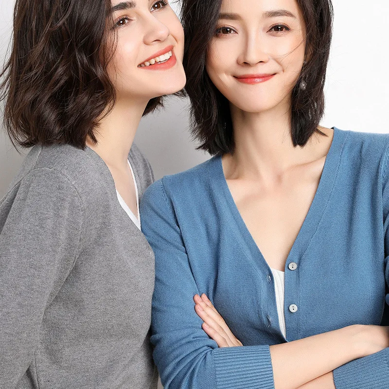 

Spring Autumn Thin Knitted Sweater Women's Open Cardigan Long Sve V-Ne ort Coat Small oulder awl Top Polyester Fiber