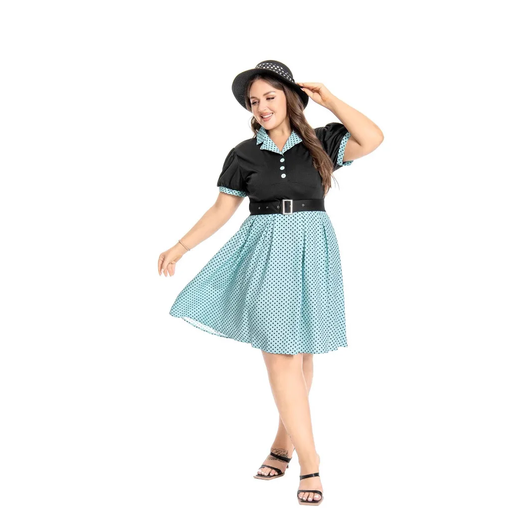 Plus Size Women Pin Up Casual Party Dress 2025 Summer Short Sleeve Retro Robe 60s 50s Vintage Rockabilly Swing Dress Vestidos