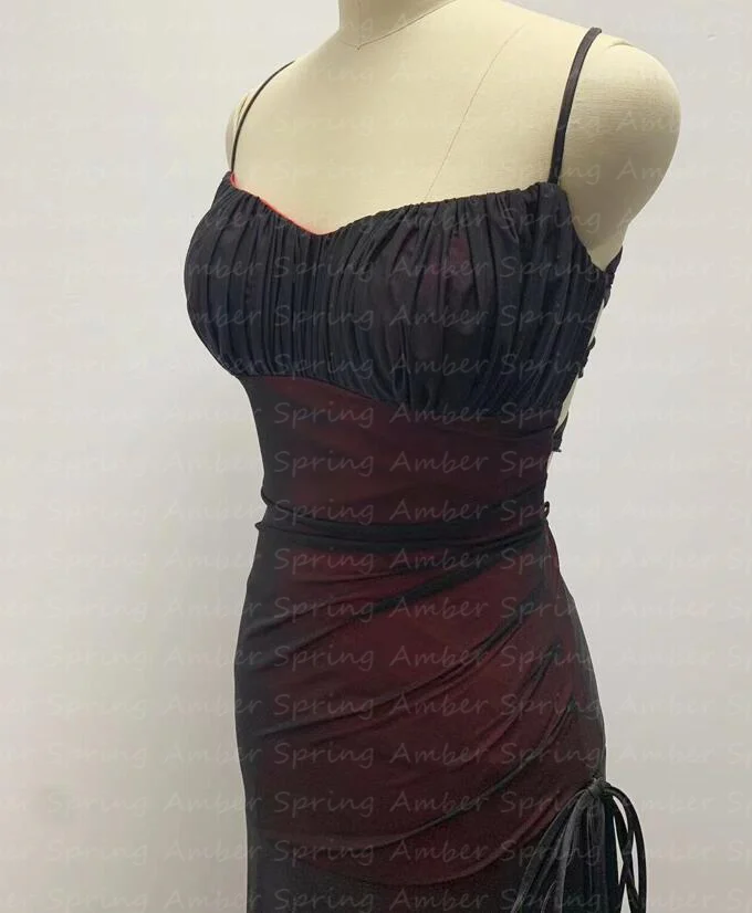 Vintage 90s Evening Dresses Red Black Formal Occasion Prom Gown Criss Cross Spaghetti Strap Split Vestido De Noche Customized