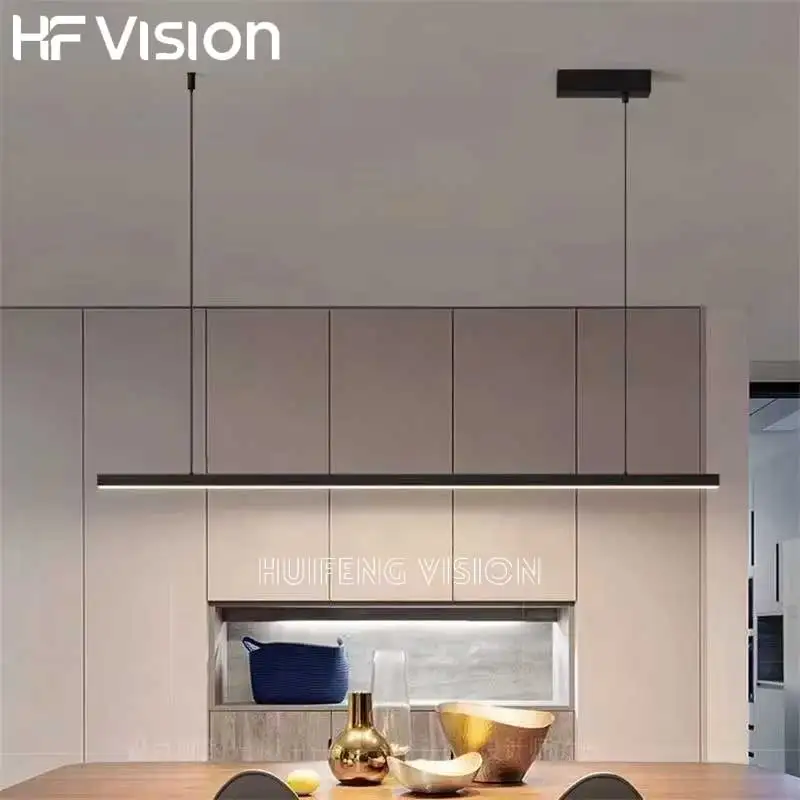 

Contemporary Simple Linear Hanging Lamp Dimmable LED Chandelier for Dining Room and Office Minimalist Nordic Style