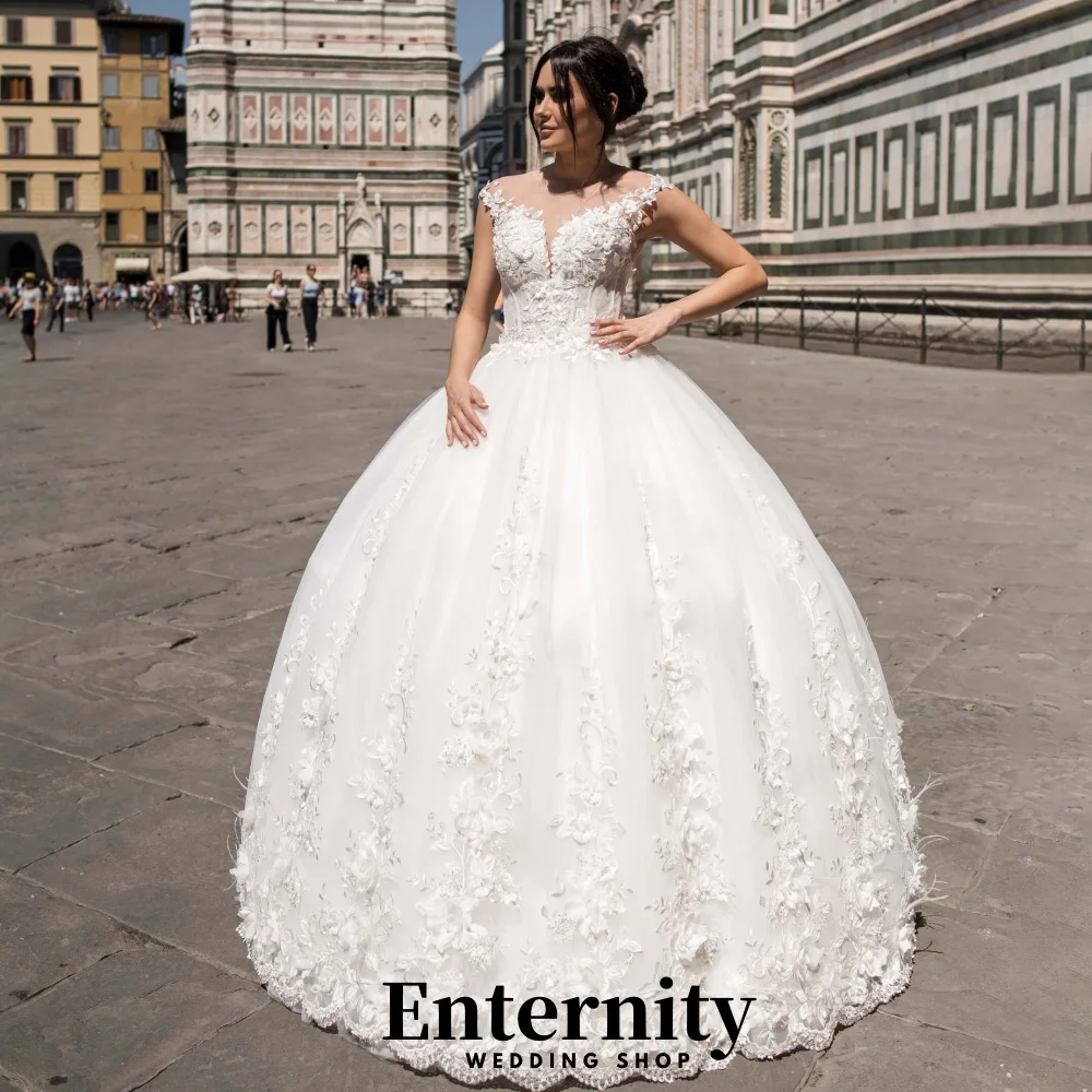 

Customized Zipper Wedding Dresses O Neck Sleeveless For Women Charming Simple Lace Applique Bridal Gowns Vestidos De Novia