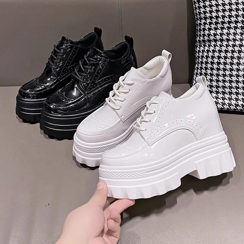 

Women's Platform Shoes 2023 Autumn Leather Fashion Hidden Heel Female Lace up Shoes Women Platform Autumn Shoe Non-Slip Shoe