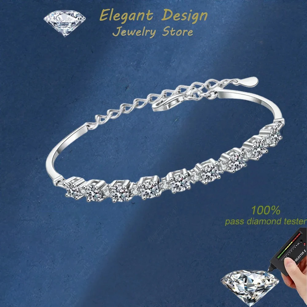 

Elegant Design PT950 Girls A Row of Stars Moissanite Bracelet, D Color Total 2.7 Carat Moissanite High Quality Gift for Women