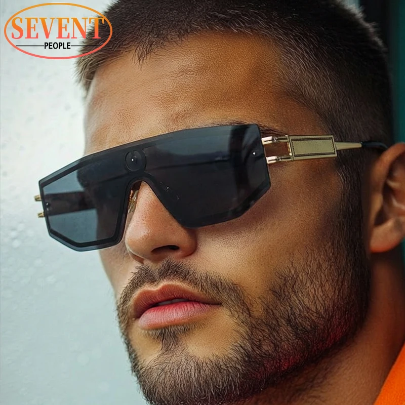 

Oversized Rimless Shield Punk Sunglasses Men 2026 Luxury Brand Trendy One-Piece Goggle Sun Glasses For Male Windproof Shades