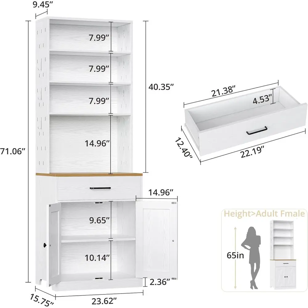 Microwave Stand with Storage and Pegboard, Coffee Bar Cabinet, Adjustable Shelves for Kitchen, Dining, Living Room, White view 2